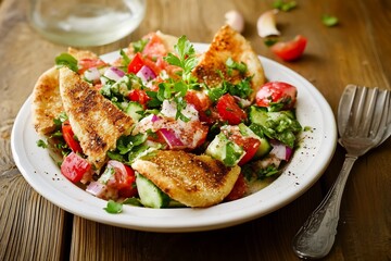 Zesty Fattoush Palestine toasted pita bread salad with sumac refreshing and crunchy