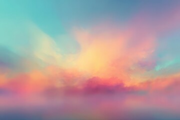 Obraz premium Dreamlike pastel sky and hazy ground, blending turquoise, pink, and orange hues, creating a serene and ethereal atmosphere