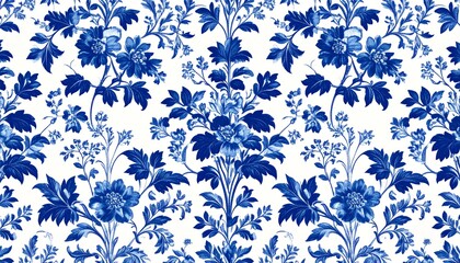 クラシックな青い花柄パターン（トワル・ド・ジュイ風） / Classic Blue Floral Pattern (Toile de Jouy Style)	