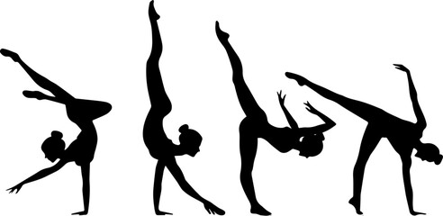 Female Gymnast Silhouette Vector Set, Artistic Acrobat and Handstand Poses