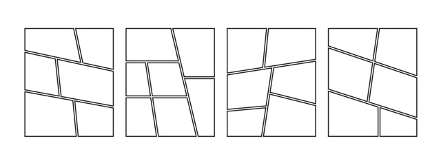 Blank collage grid template for a storyboard layout panel for a manga comic, Empty page frame for comic book, photo collage, poster, flyer