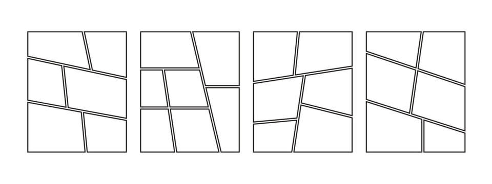 Blank collage grid template for a storyboard layout panel for a manga comic, Empty page frame for comic book, photo collage, poster, flyer