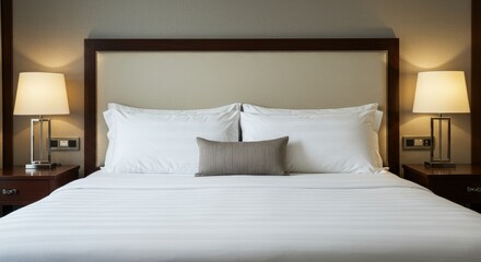 Elegant Interior Design Of A Luxurious Bedroom With Pillows And Lamps