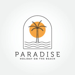 Palm tree line art minimalist logo design template flat vector.