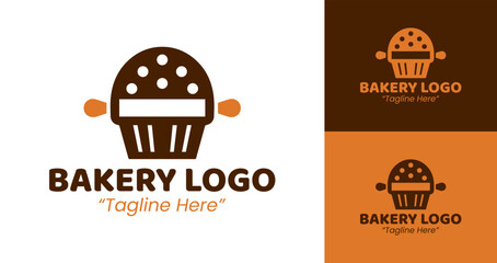 Sweet Bakery Logo with Cupcake and Rolling Pin, Perfect for Your Bakery
