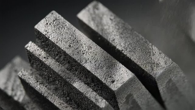 Precision engineered slot in casting apparatus reveals layers of magnetocaloric ribbons, illustrating intricate layering crucial for efficient solid state cooling