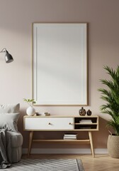 Realistic Home Interior Frame Mockup on Wall with Minimal Furniture