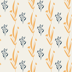 Seamless Floral Pattern with Navy and Yellow Flowers on Cream Background