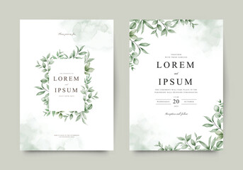 Elegant green plants wedding invitation card template