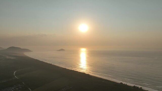 Florianopolis in Santa Catarina during a wonderful sunrise. Mo&ccedil;ambique Beach in aerial view.