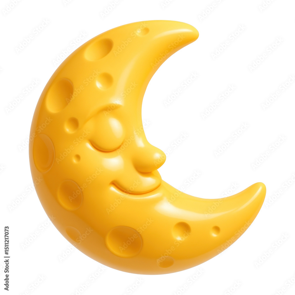 Wall mural png smiling crescent moon illustration.