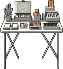 Organized Craft Fair Display Table with Assorted Goods