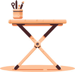 Simple Folding Table with Art Supplies, Flat Design Illustration
