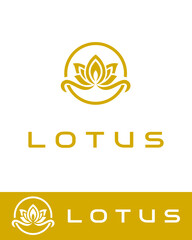 Elegant and modern golden lotus flower logo design on a white background 