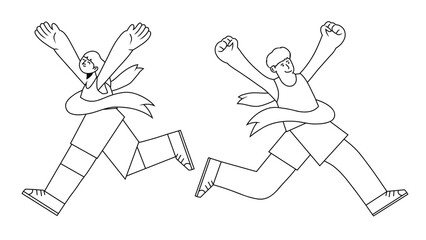running quirky character design women and man vector line art