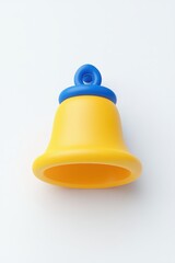 A small, yellow bell with a blue top and loop, rendered in a simple 3D style against a white background