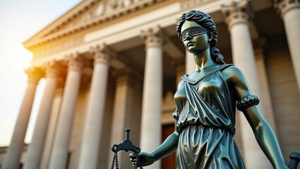 Obraz premium Lady Justice Statue at Courthouse Symbol of Legal Fairness and Impartial Justice