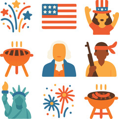 Patriotic Icon Set for Independence Day Celebration