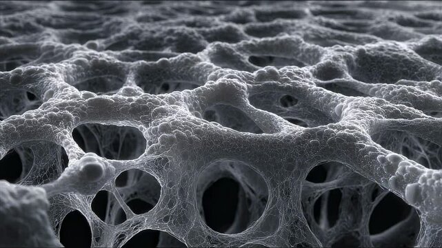 Microscopic view of palladium foam reveals intricate interconnected microstructures glistening under focused light, enhanced by an electroconvection process