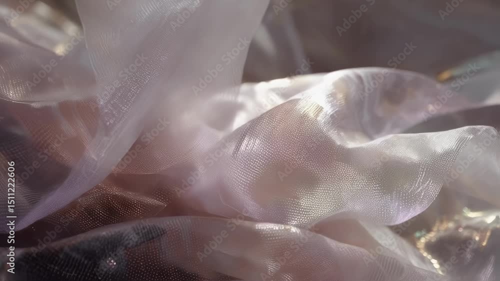 Poster white transparent fabric flows slowly, creating elegant shapes and folds, illuminated by soft light,