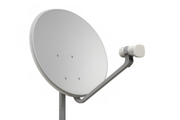 Satellite dish capturing signals with transparent background, ideal for telecommunications and connectivity concepts