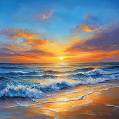 Obraz premium Golden sunset over the ocean