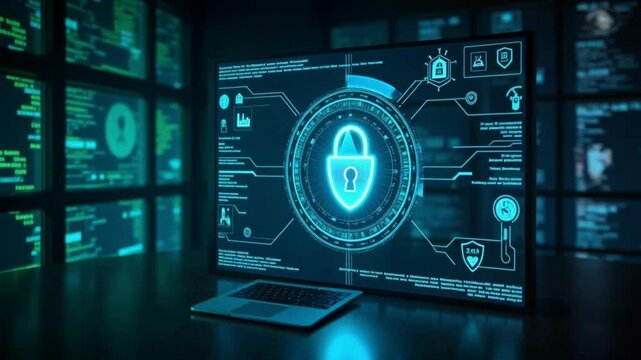 Transparent Security Interface with Glowing Lock Icon