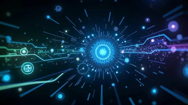 Blue Glowing Cyber Node with Radiating Energy