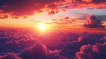 Golden Sunset Above Cloudscape  Aerial View