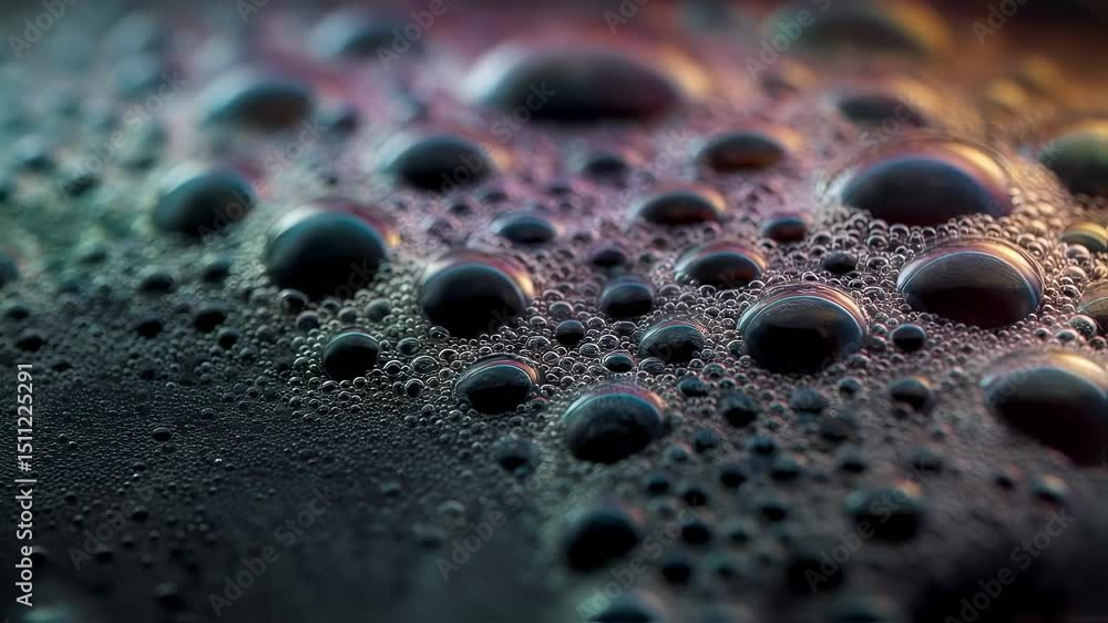 Poster kombucha bubbles reflecting ambient light, transforming with shifting colors and creating intricate,