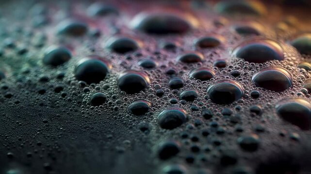 Kombucha bubbles reflecting ambient light, transforming with shifting colors and creating intricate, iridescent patterns across liquid surface during fermentation process