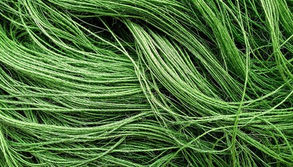 Fototapeta premium A lush pile of vibrant green grass blades, freshly cut and glistening with morning dew, creating a natural, earthy texture and inviting appearance.