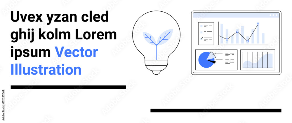 Poster light bulb with plant symbolizing growth and innovation paired with a data dashboard display. ideal 