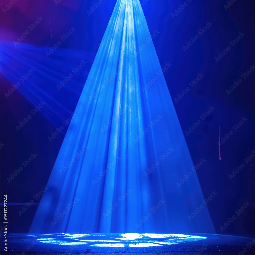 Poster a vibrant stage illuminated by dynamic blue and red lights, creating a captivating atmosphere for a 