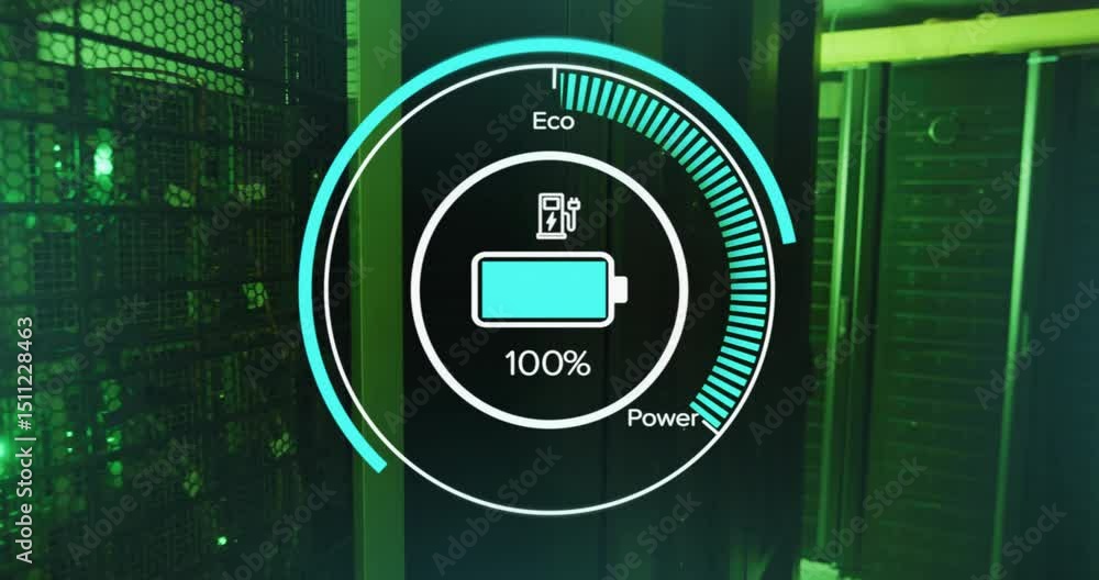 Poster battery gauge starting charging on start then shifting into discharging visualizing power levels