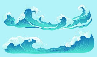 A collection of illustration elements of ocean waves and splashes