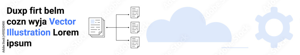 Poster connected documents branching to a cloud, gear icon for settings. ideal for cloud computing, file st