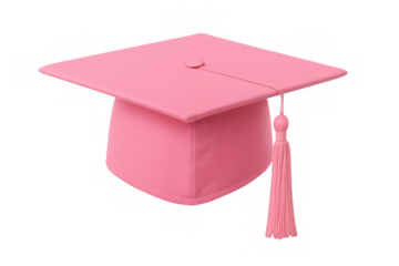 Graduating student's pink cap with hanging tassel symbolizing academic success, isolated on transparent backdrop for graduation graphic design