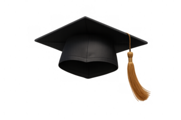 Graduation cap featuring gold tassel against transparent backdrop, symbolizing academic success and educational milestone