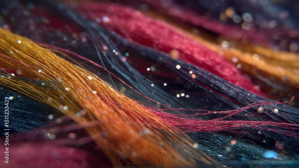 Poster macro photography showcases the vibrant colors of piezoelectric fibers, highlighting the diverse mat