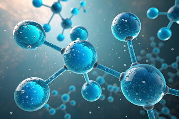 Blue Molecular Structure with Glossy Atoms and Bond Connections – Scientific Chemistry Visualization
