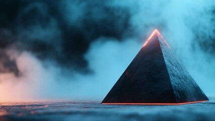 Abstract pyramid glowing in fog science fiction 3 d render background