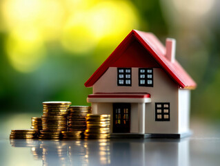 house model, with stacked coins, real estate concept