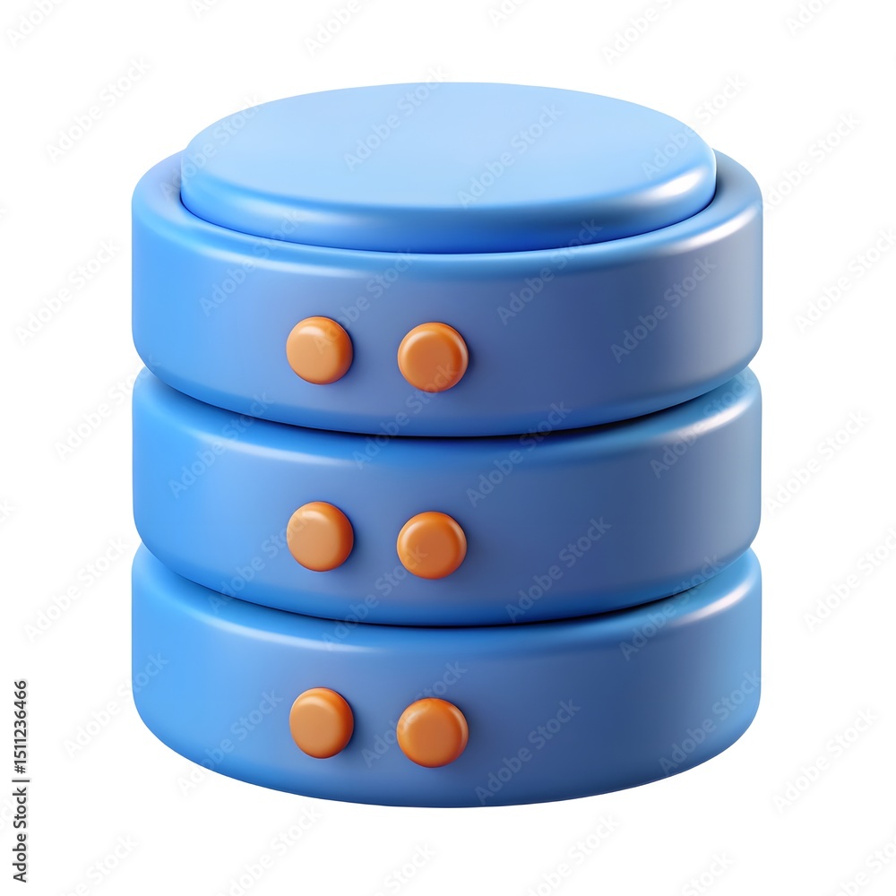 Aufkleber 3d render of a stacked database server icon blue cylindrical data storage illustration