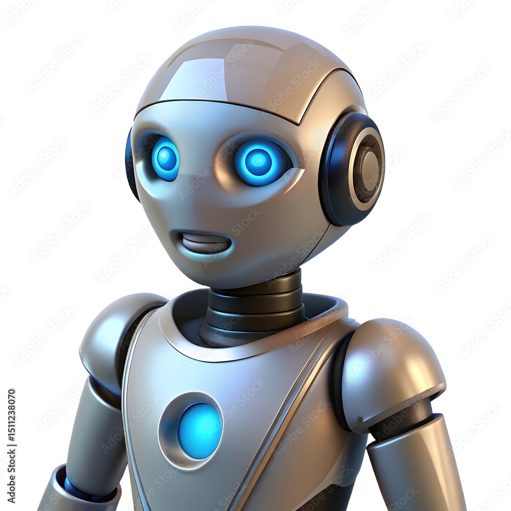 Aufkleber futuristic 3d render of a friendly humanoid robot with glowing eyes ai, robotics, and technology