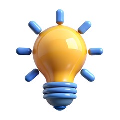 3D Render of a Yellow Lightbulb Idea Icon Innovation, Creativity, Inspiration, Solution, and Brainstorming