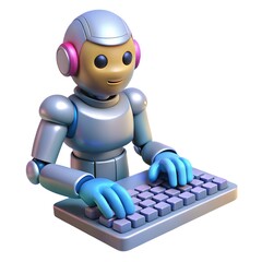 Futuristic 3D Robot Typing on Holographic Keyboard AI, Technology, and Automation
