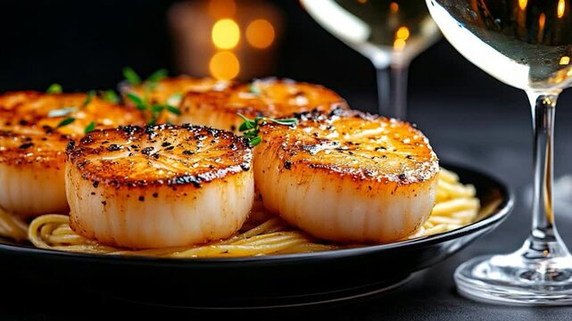 Seared Scallops with Spaghetti and White Wine
