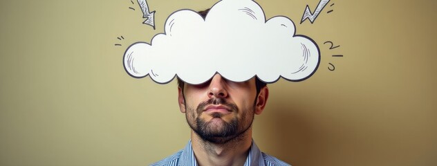 Man Facing Difficulties: Overhead Cloud and Lightning. Excellent for use in motivational posters, crisis management guides