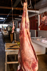 Goat meat for sale at an open market in Serra Branca, Paraíba, Brazil on May 24, 2025.